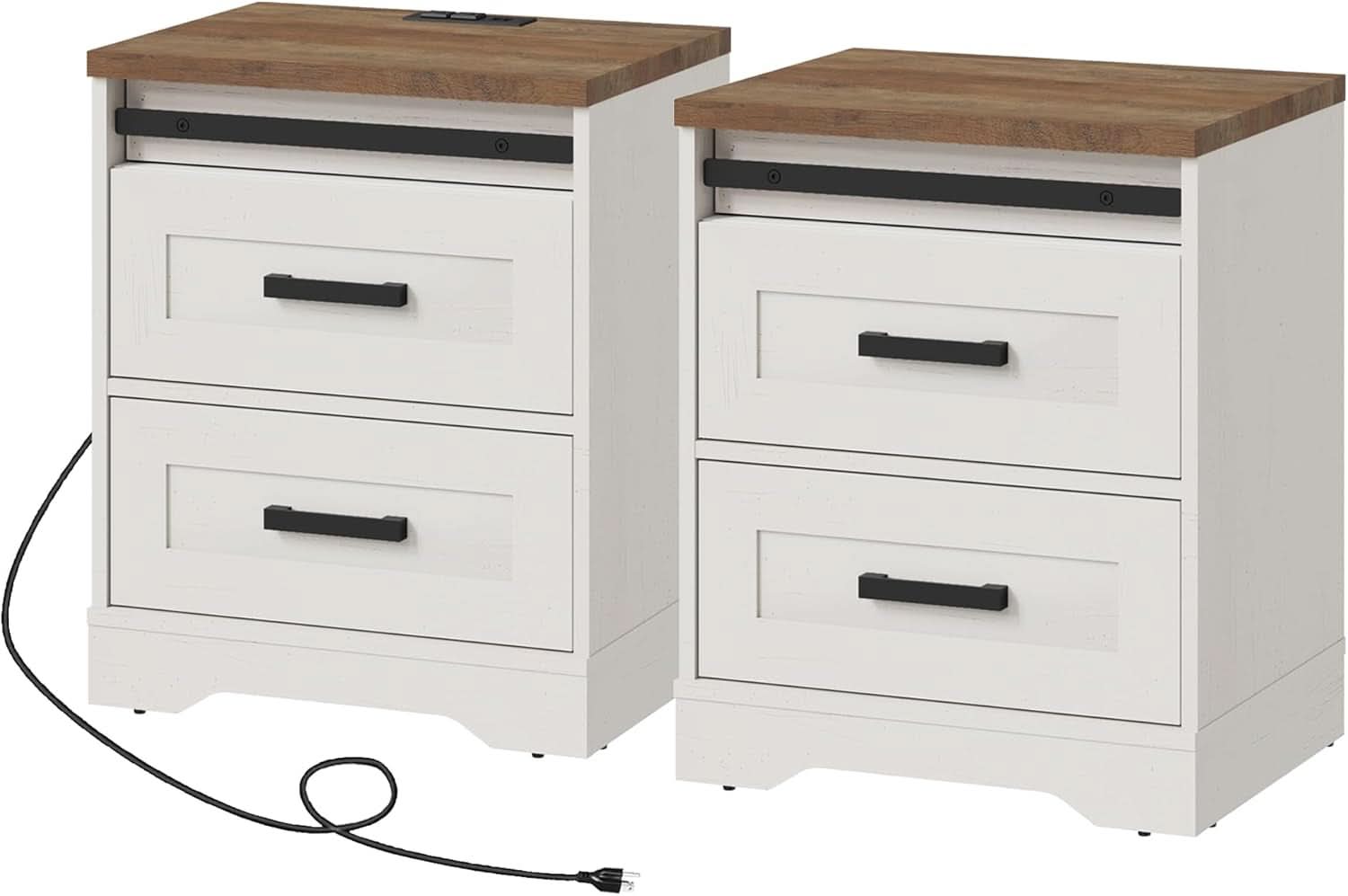 Farmhouse TV Stand Antique White With Charging USB Ports