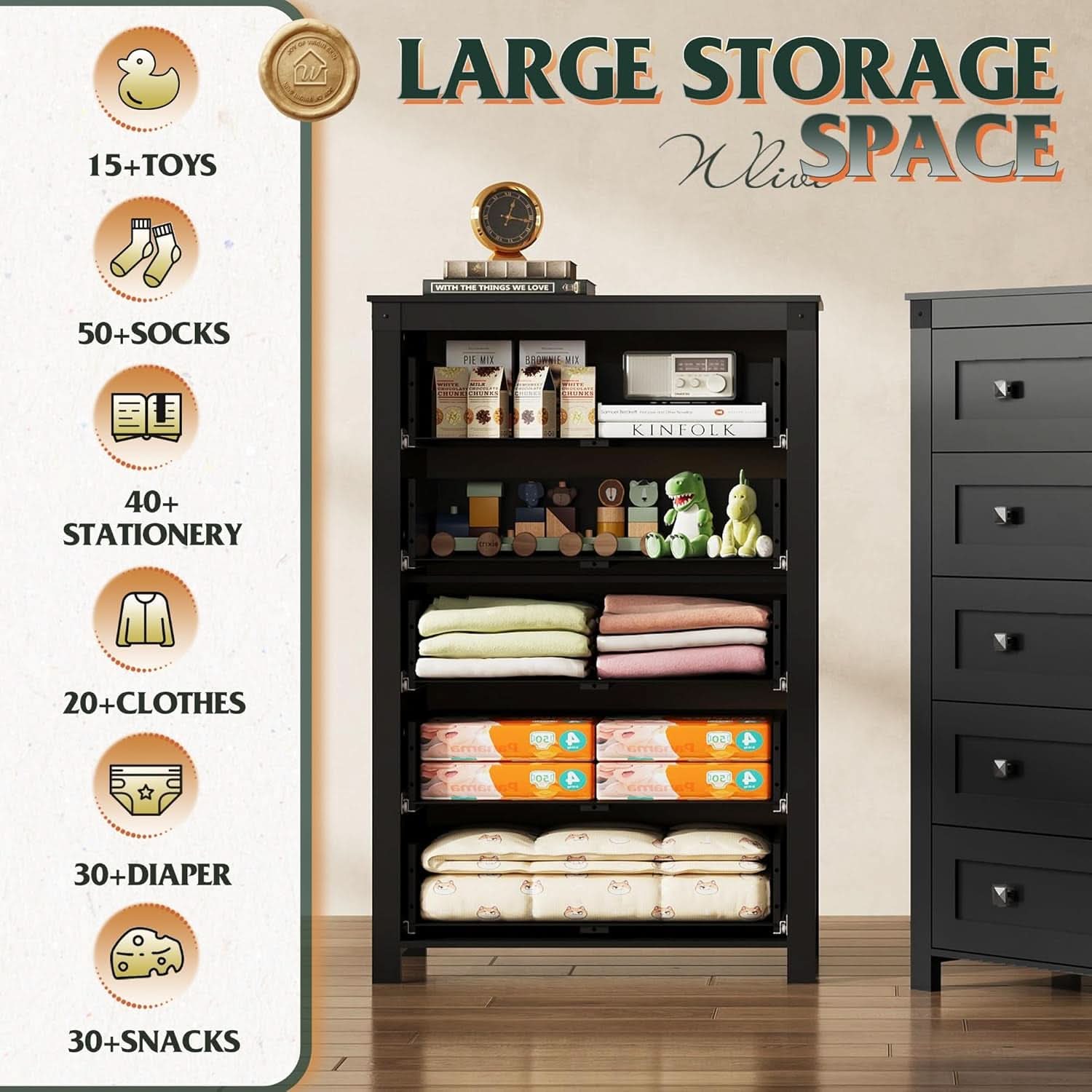 Farmhouse Tall Black Walnutstain Dresser With Drawers
