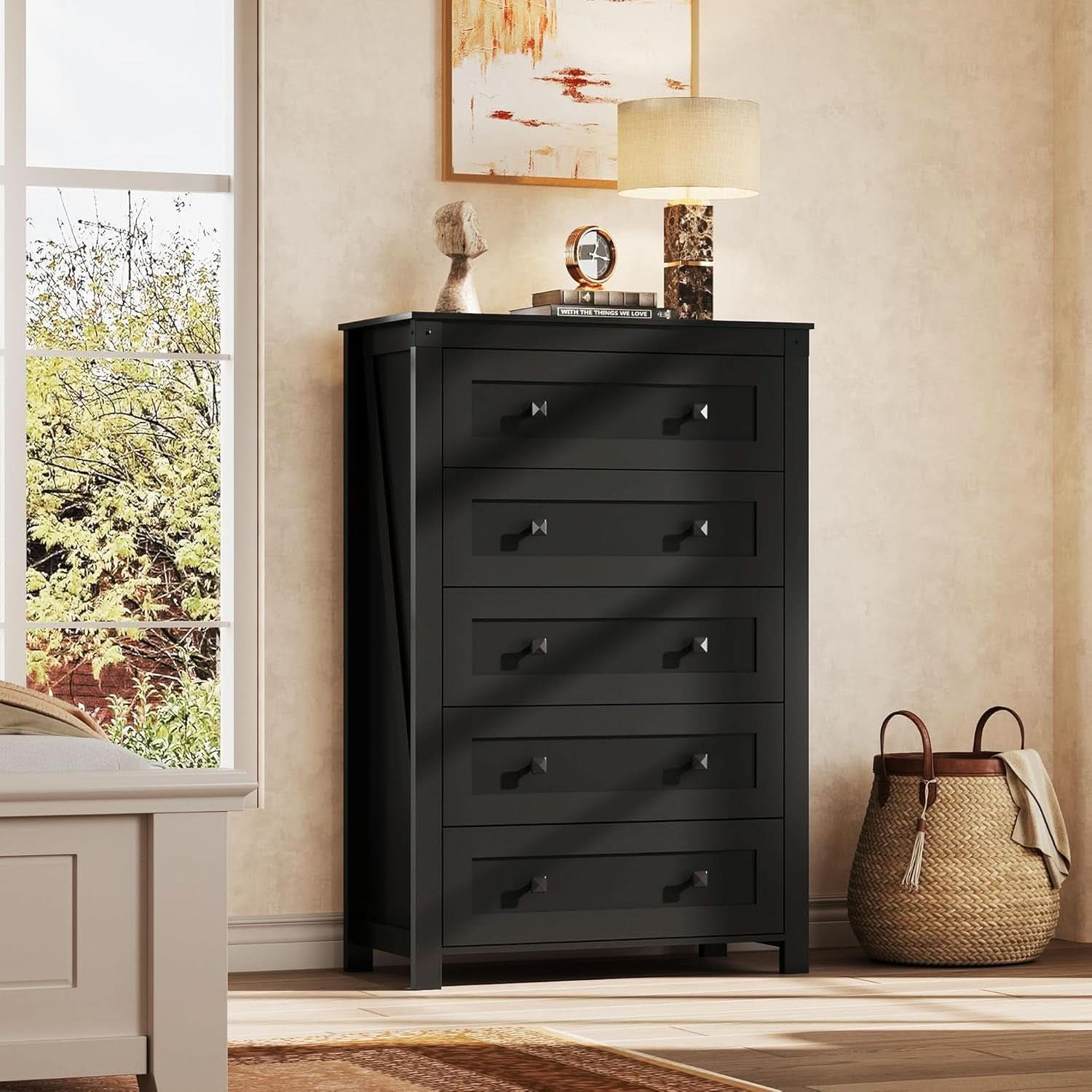 Farmhouse Tall Black Walnutstain Dresser With Drawers
