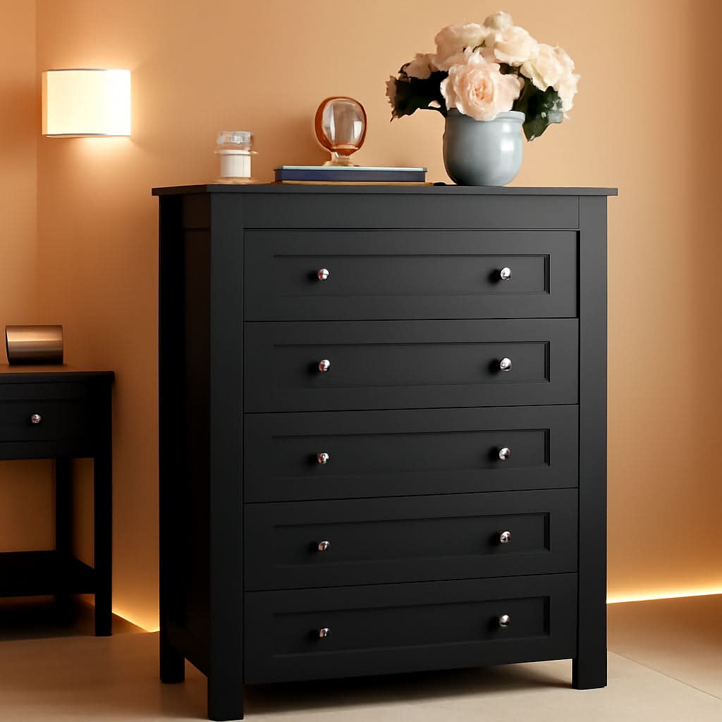 Farmhouse Tall Black Walnutstain Dresser With Drawers