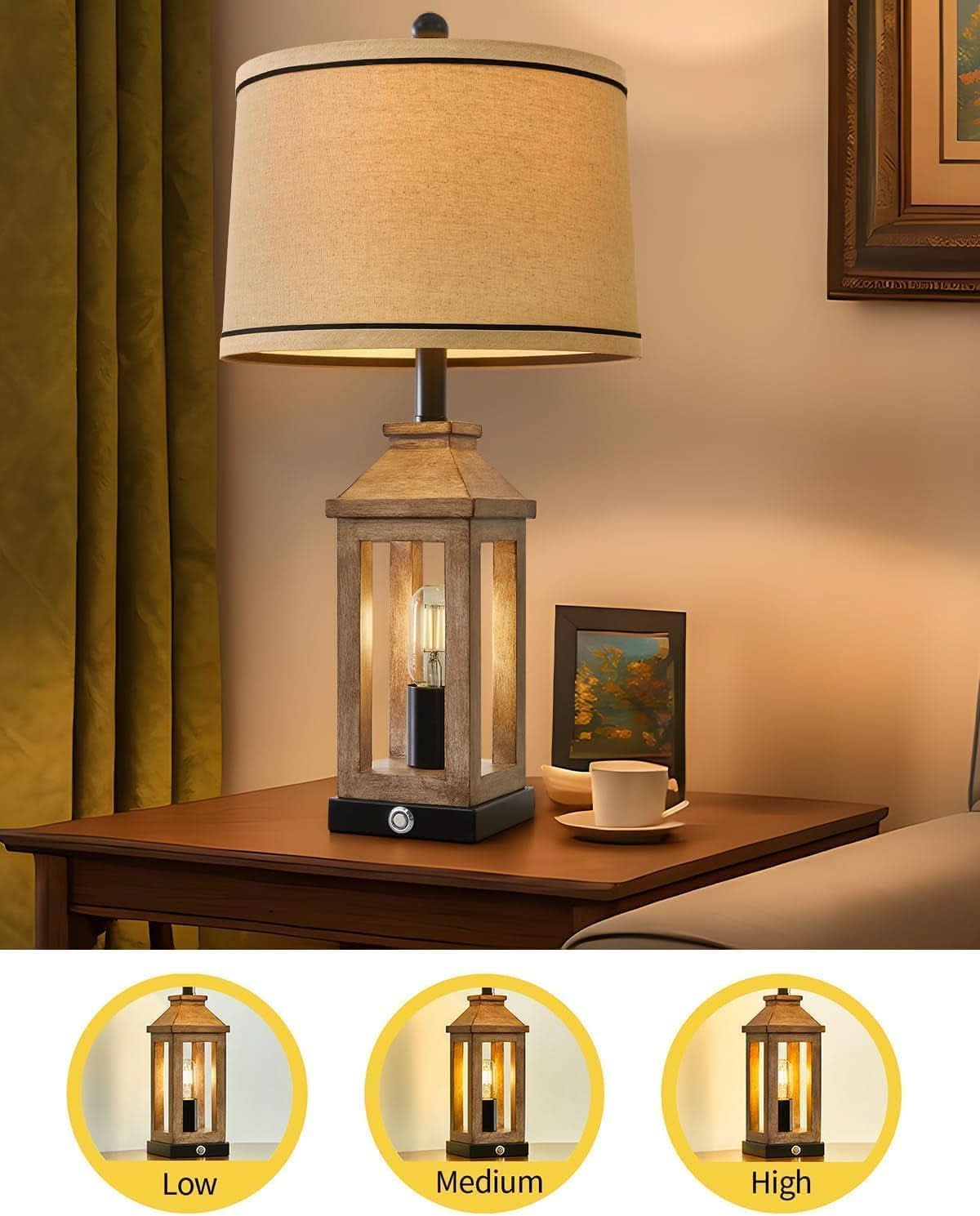 Farmhouse Touch Table Lamps Set of 2 Dimmable USB Ports