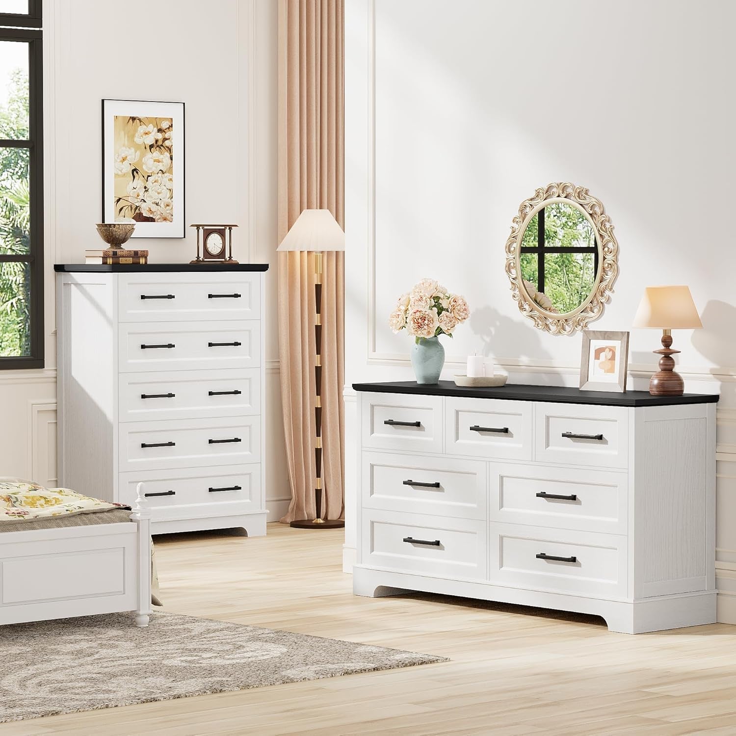 Farmhouse White Dresser With Five Drawers For Bedroom Use