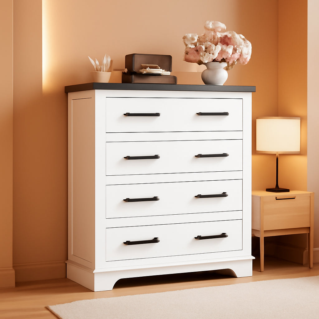 Farmhouse White Dresser With Five Drawers For Bedroom Use
