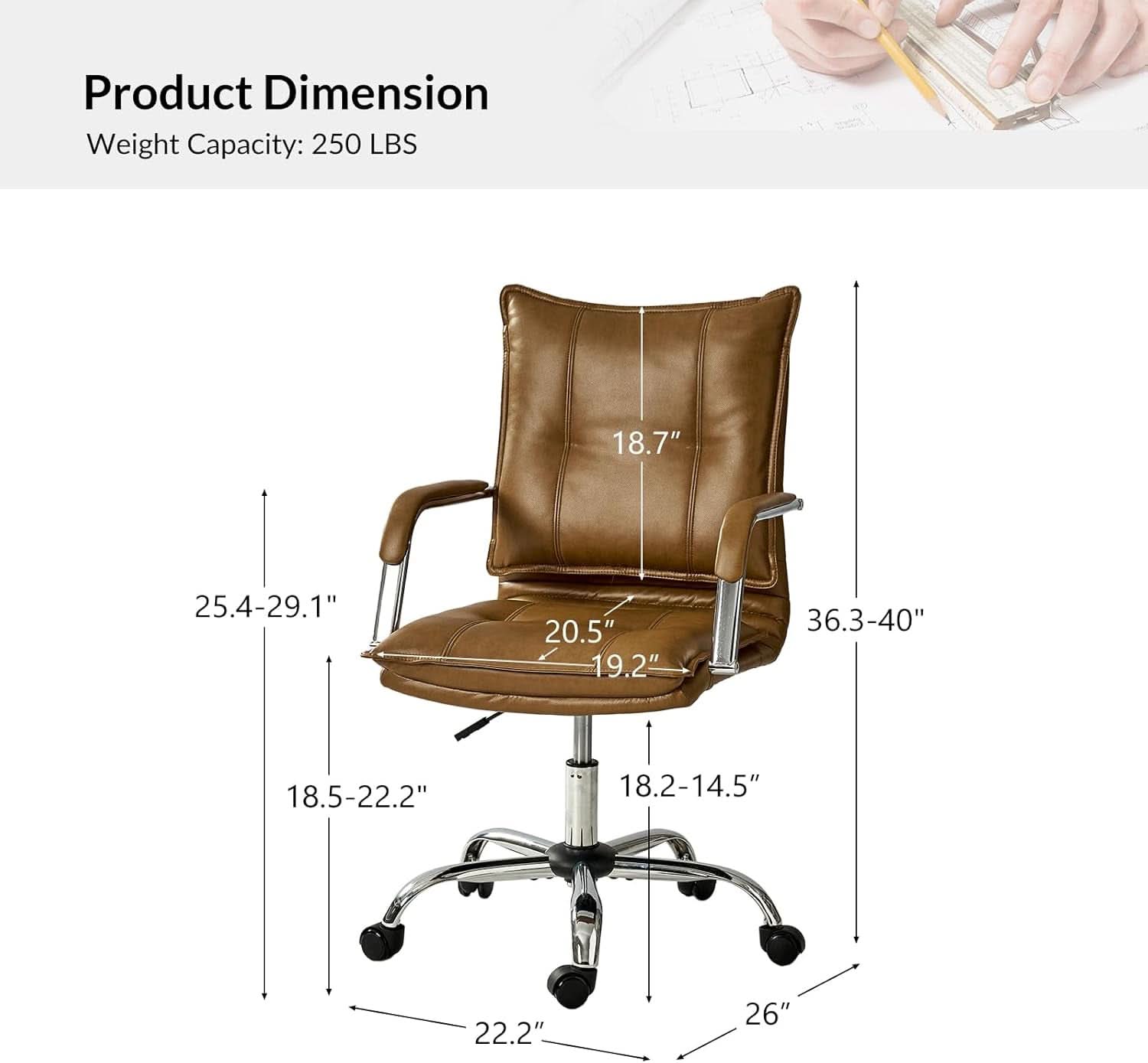 Faux Leather Adjustable Office Desk Chair Camel Armrests