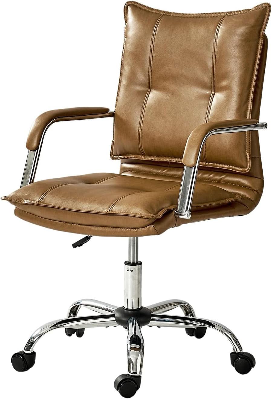 Faux Leather Adjustable Office Desk Chair Camel Armrests