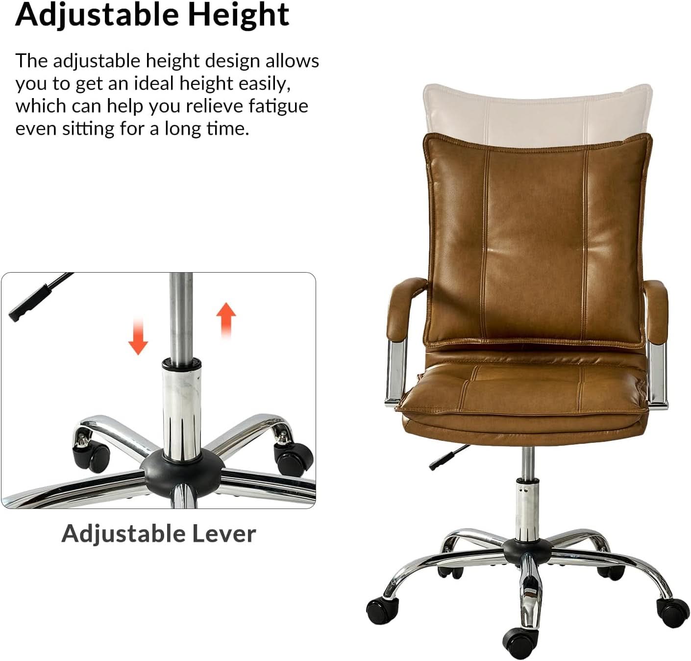 Faux Leather Adjustable Office Desk Chair Camel Armrests