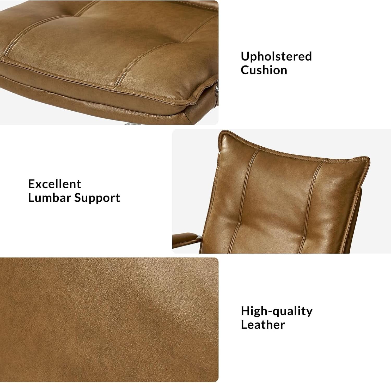 Faux Leather Adjustable Office Desk Chair Camel Armrests