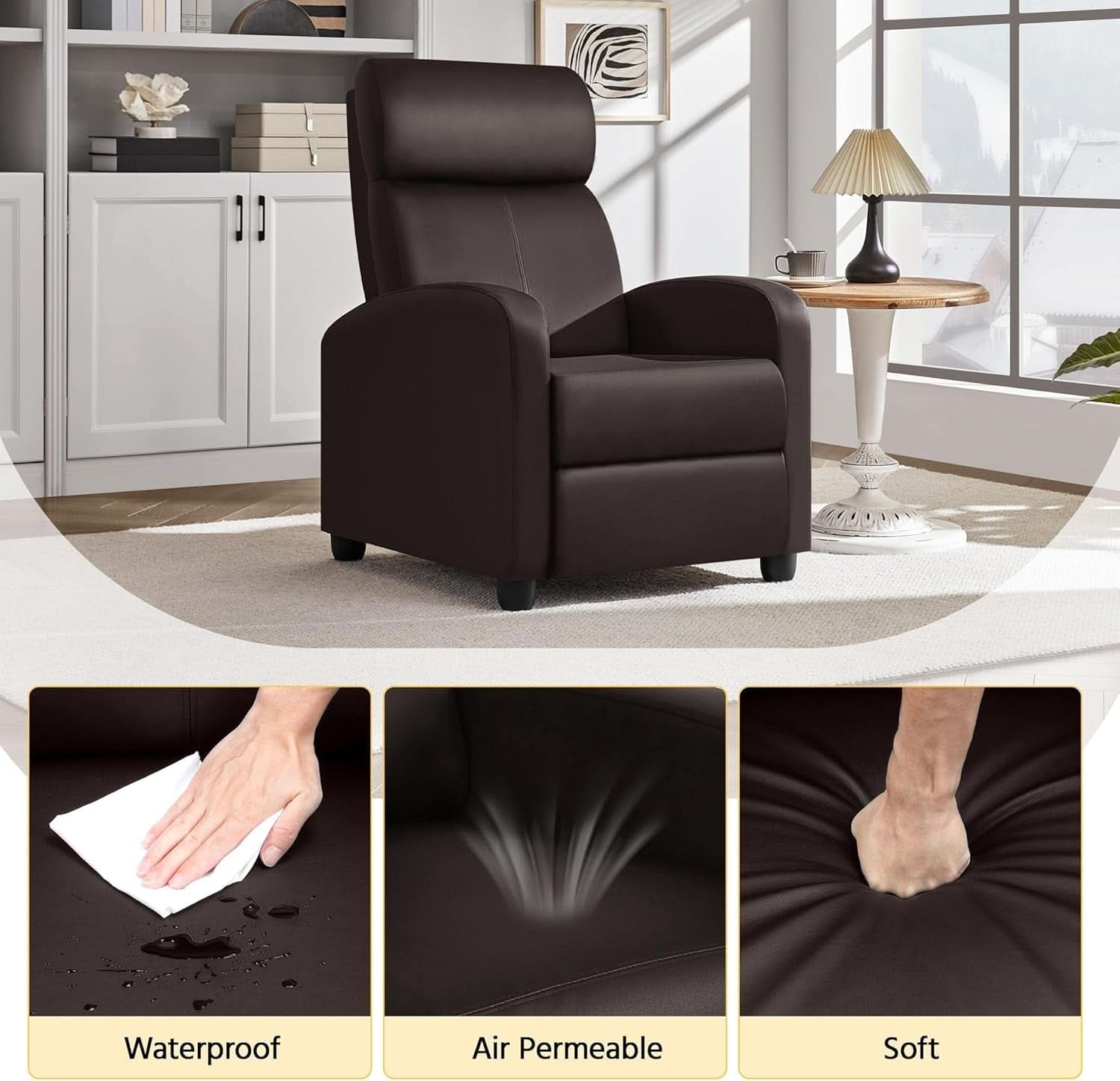 Faux Leather Adjustable Recliner Chair Brown Home Theater