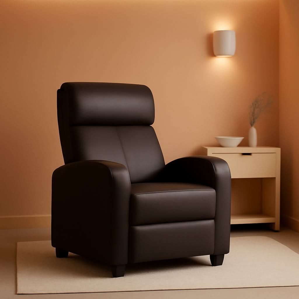 Faux Leather Adjustable Recliner Chair Brown Home Theater
