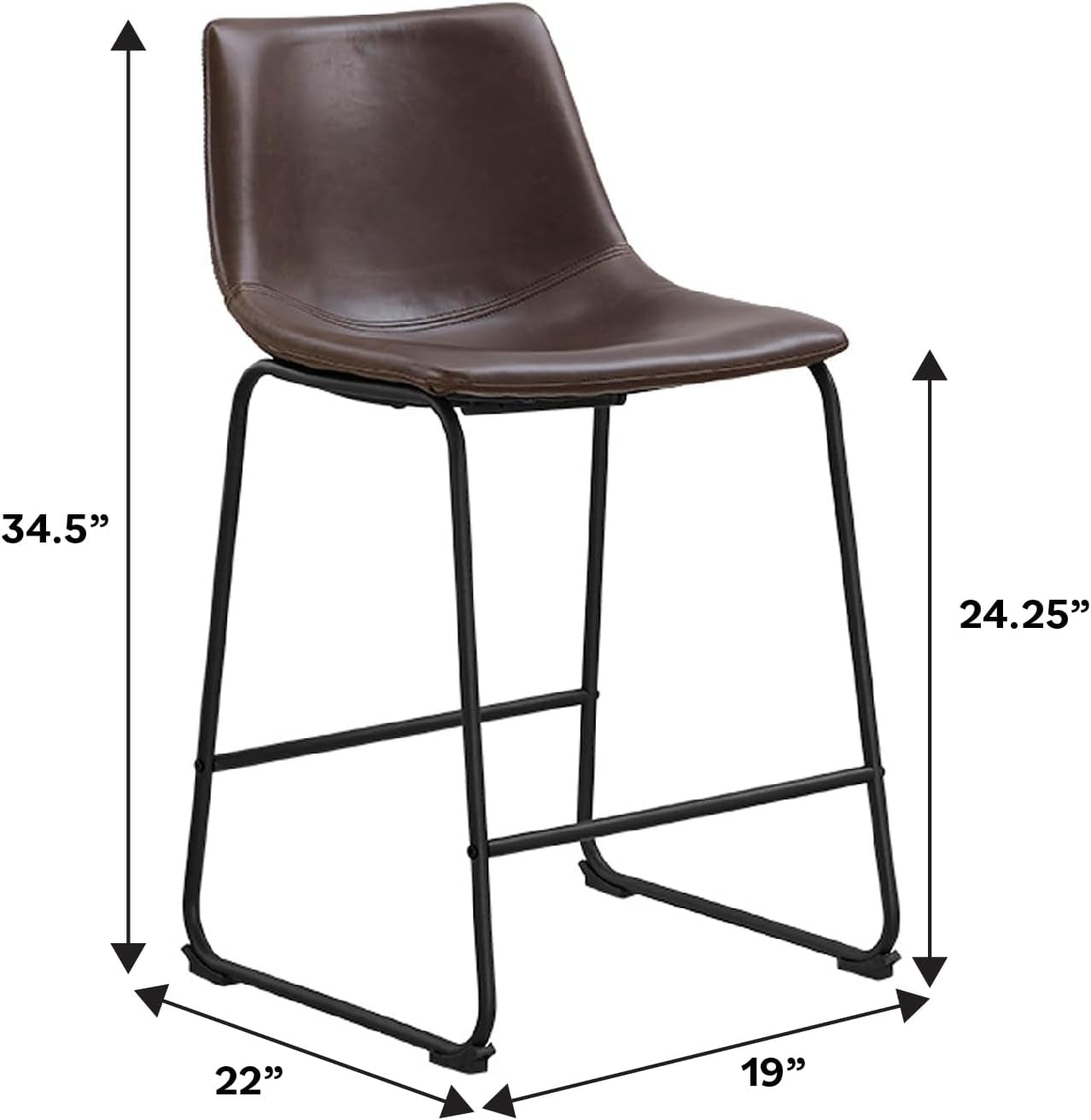 Faux Leather Armless Counter Chairs Brown Set of 2