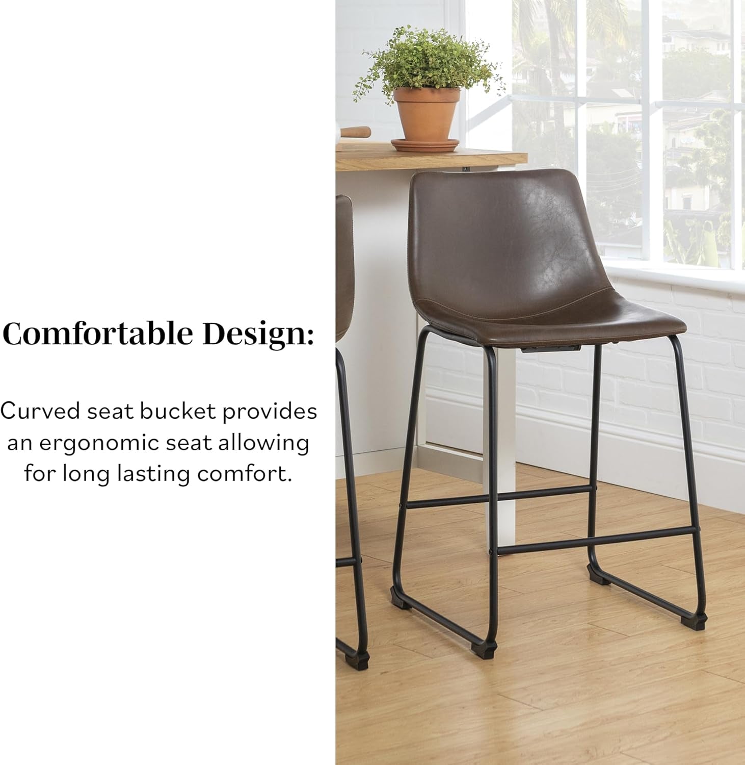 Faux Leather Armless Counter Chairs Brown Set of 2