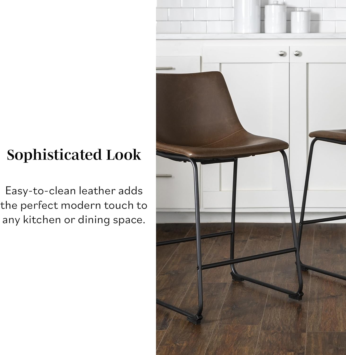 Faux Leather Armless Counter Chairs Brown Set of 2