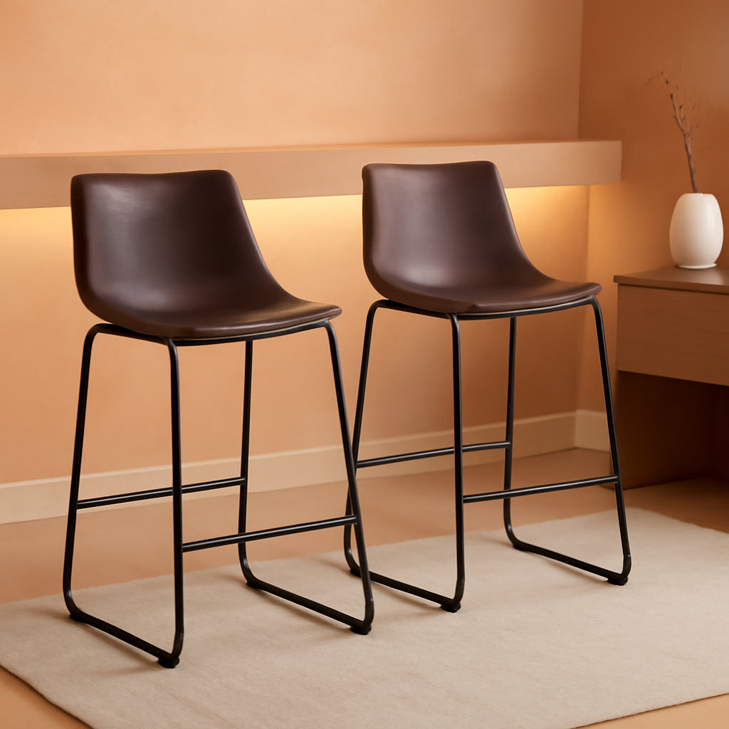 Faux Leather Armless Counter Chairs Brown Set of 2