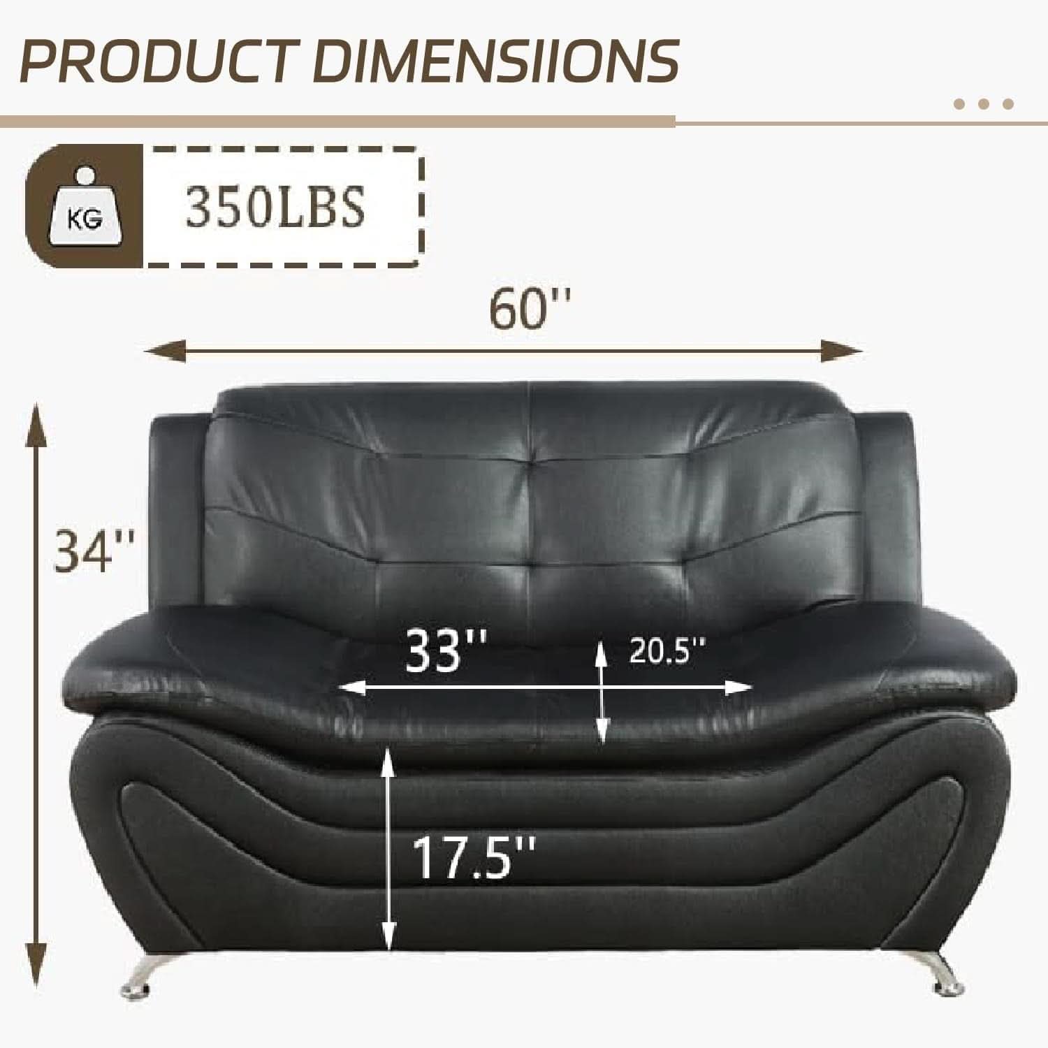 Faux Leather Contemporary Living Room Sofa Set With Loveseat Black