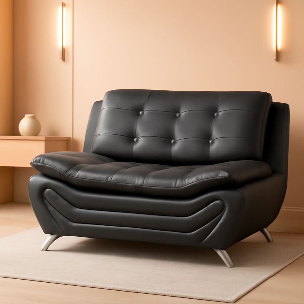 Faux Leather Contemporary Living Room Sofa Set With Loveseat Black