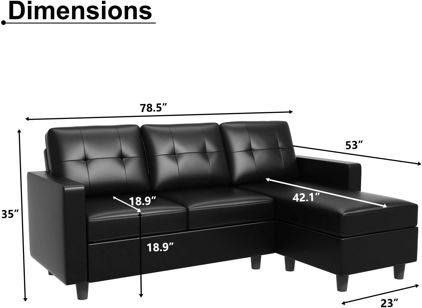 Faux Leather Convertible Sectional Sofa for Small Spaces