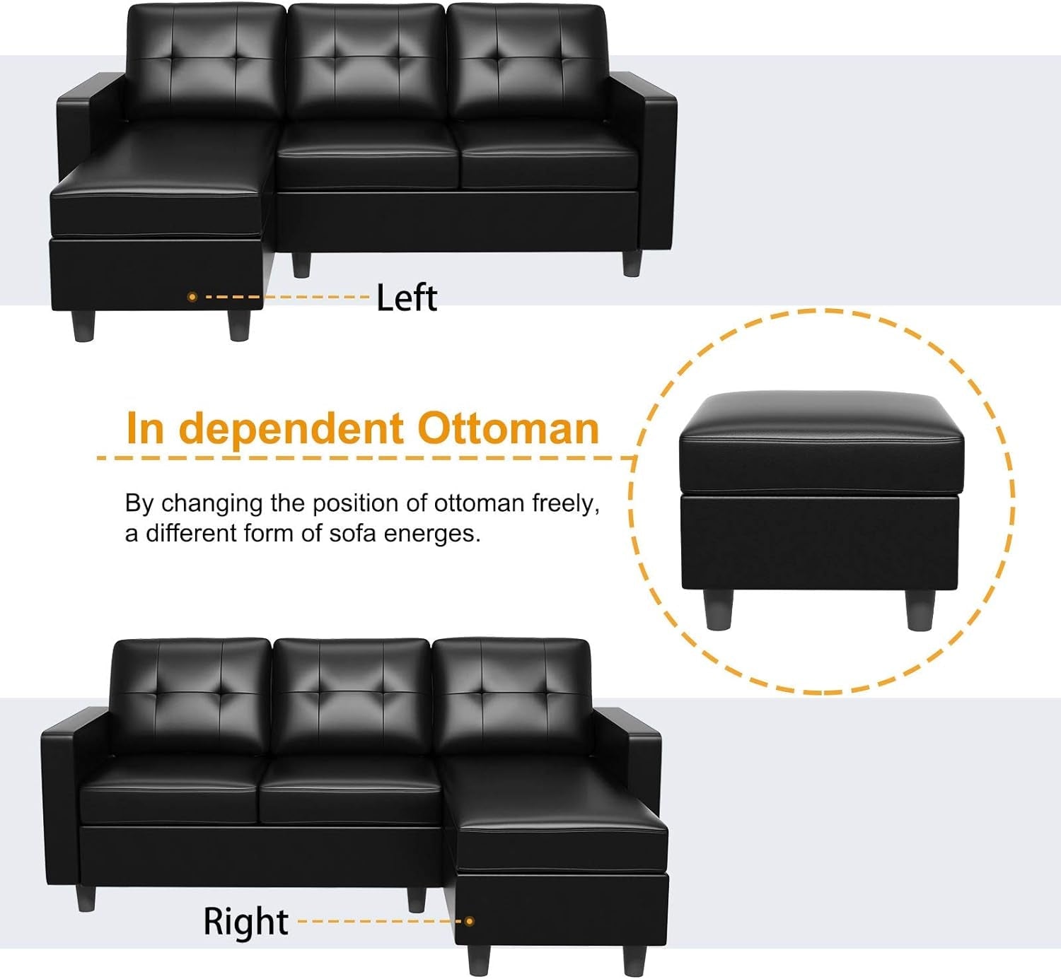 Faux Leather Convertible Sectional Sofa for Small Spaces