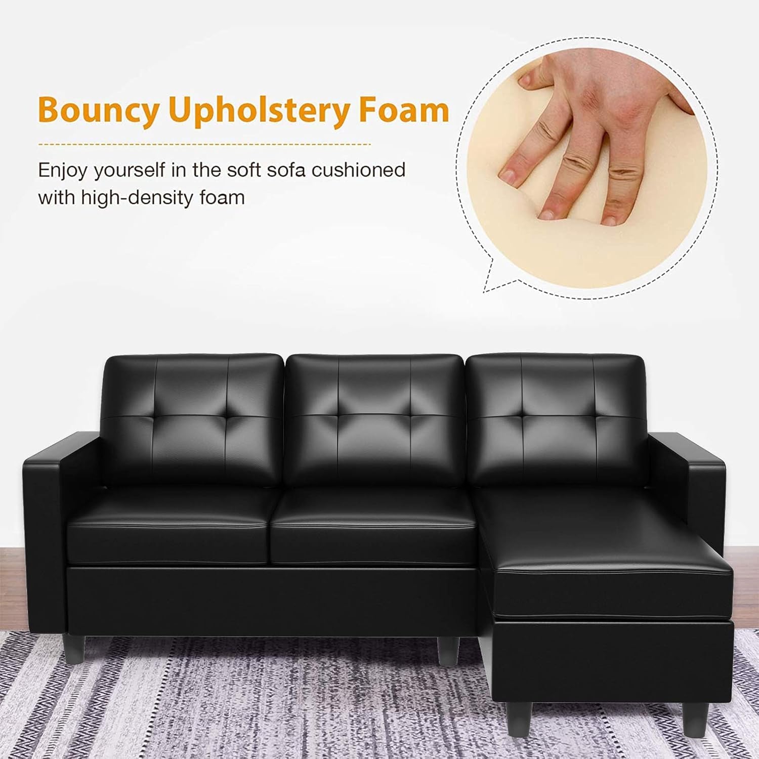 Faux Leather Convertible Sectional Sofa for Small Spaces