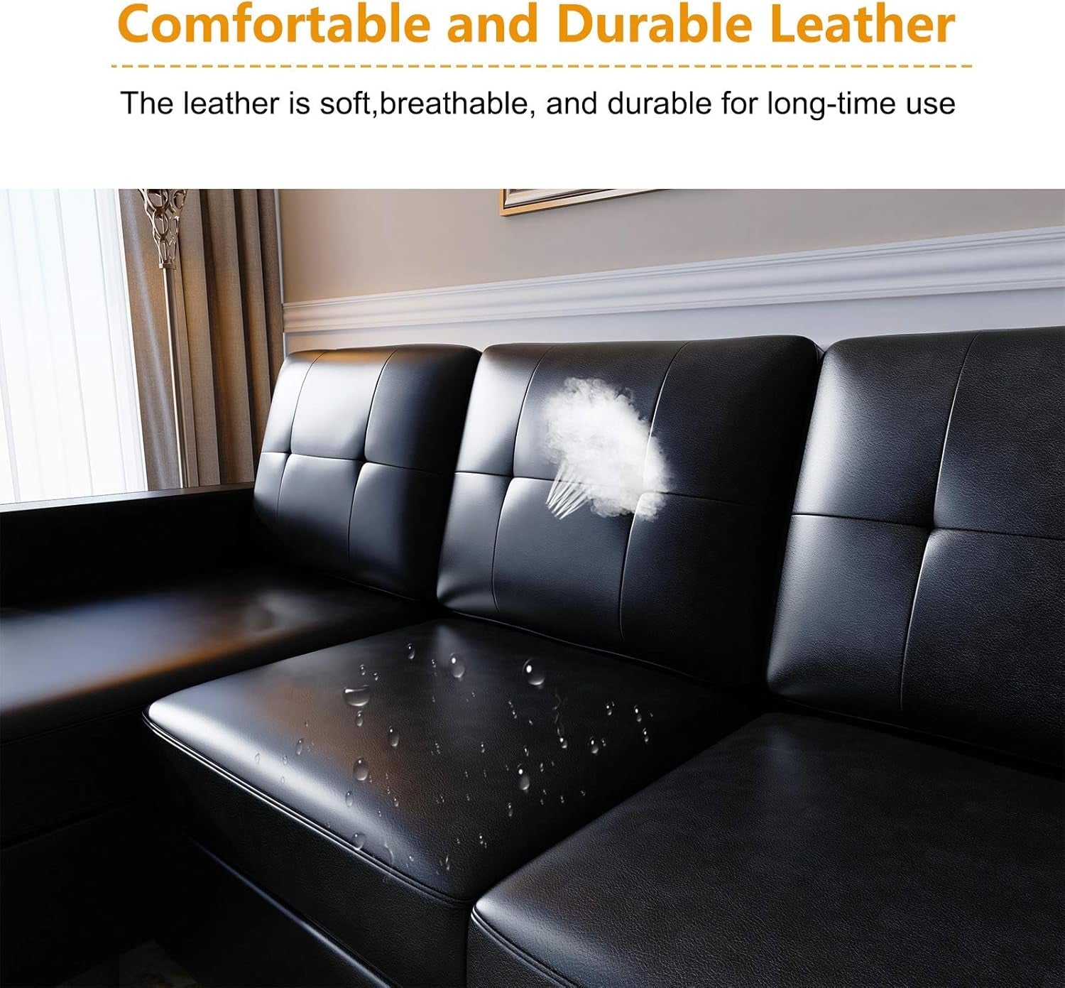 Faux Leather Convertible Sectional Sofa for Small Spaces