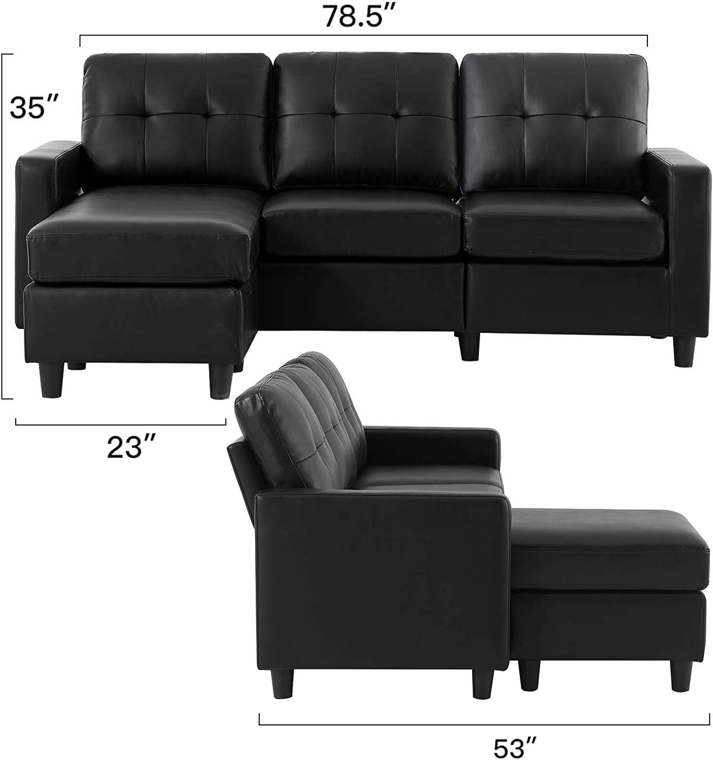 Faux Leather Convertible Sectional Sofa for Small Spaces