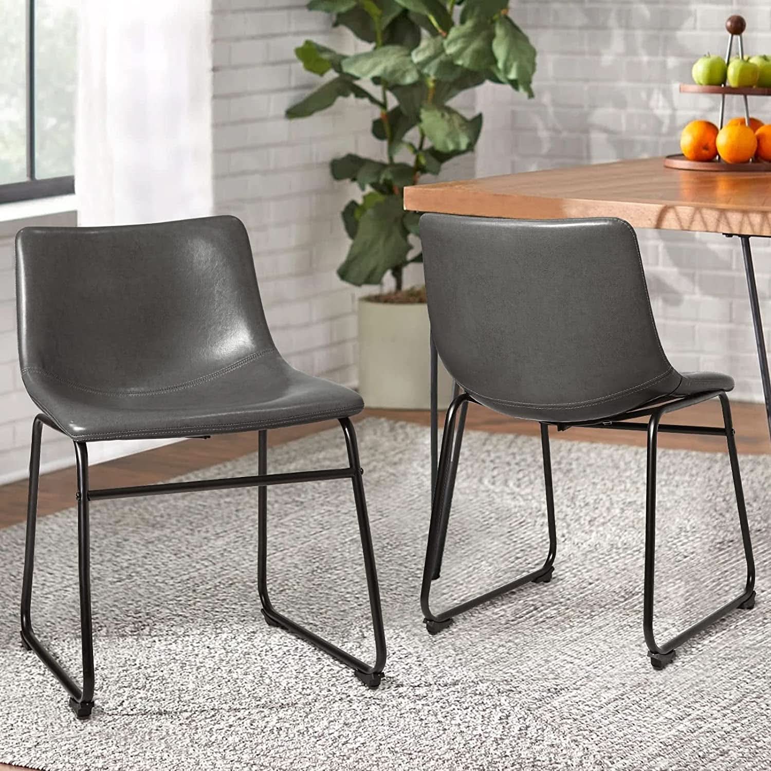 Faux Leather Dining Chairs 18 Inch Set of 2 Mid Century