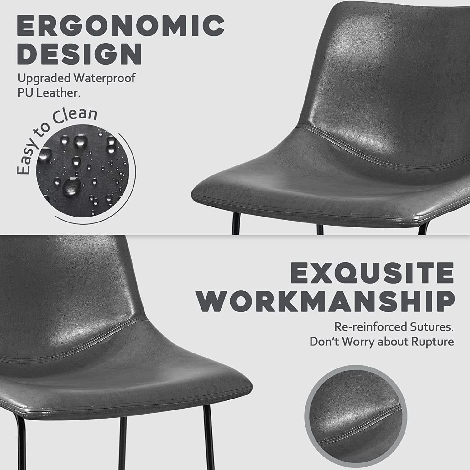 Faux Leather Dining Chairs 18 Inch Set of 2 Mid Century