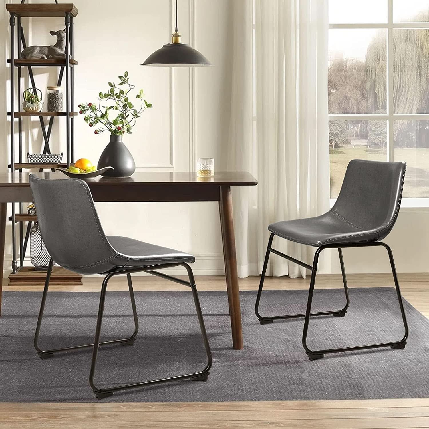 Faux Leather Dining Chairs 18 Inch Set of 2 Mid Century