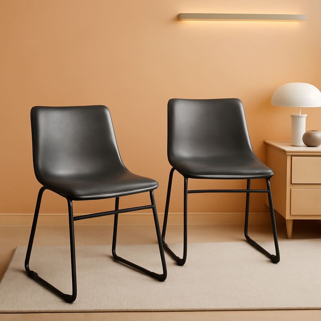 Faux Leather Dining Chairs 18 Inch Set of 2 Mid Century