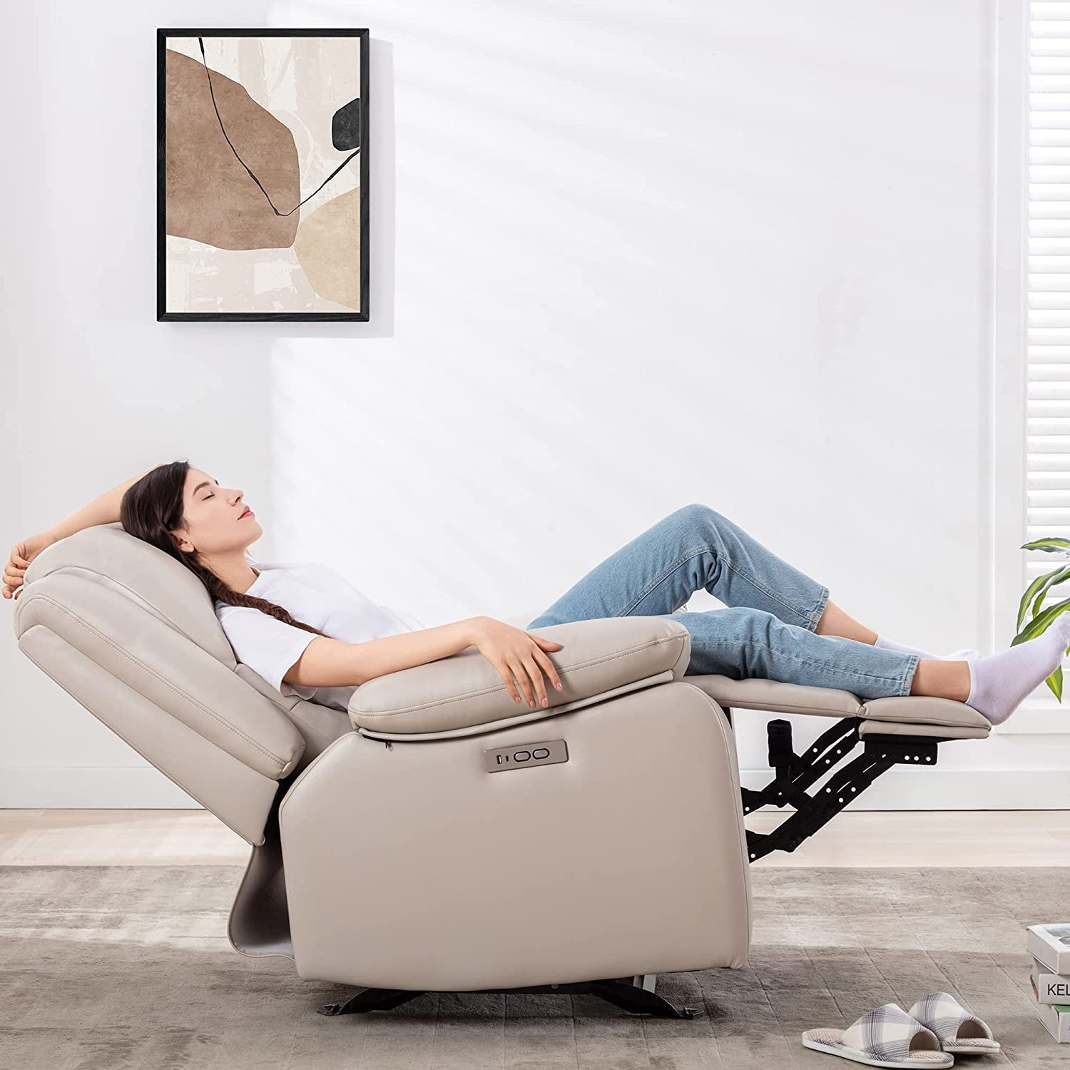 Faux Leather Electric Glider Recliner Chair With Power