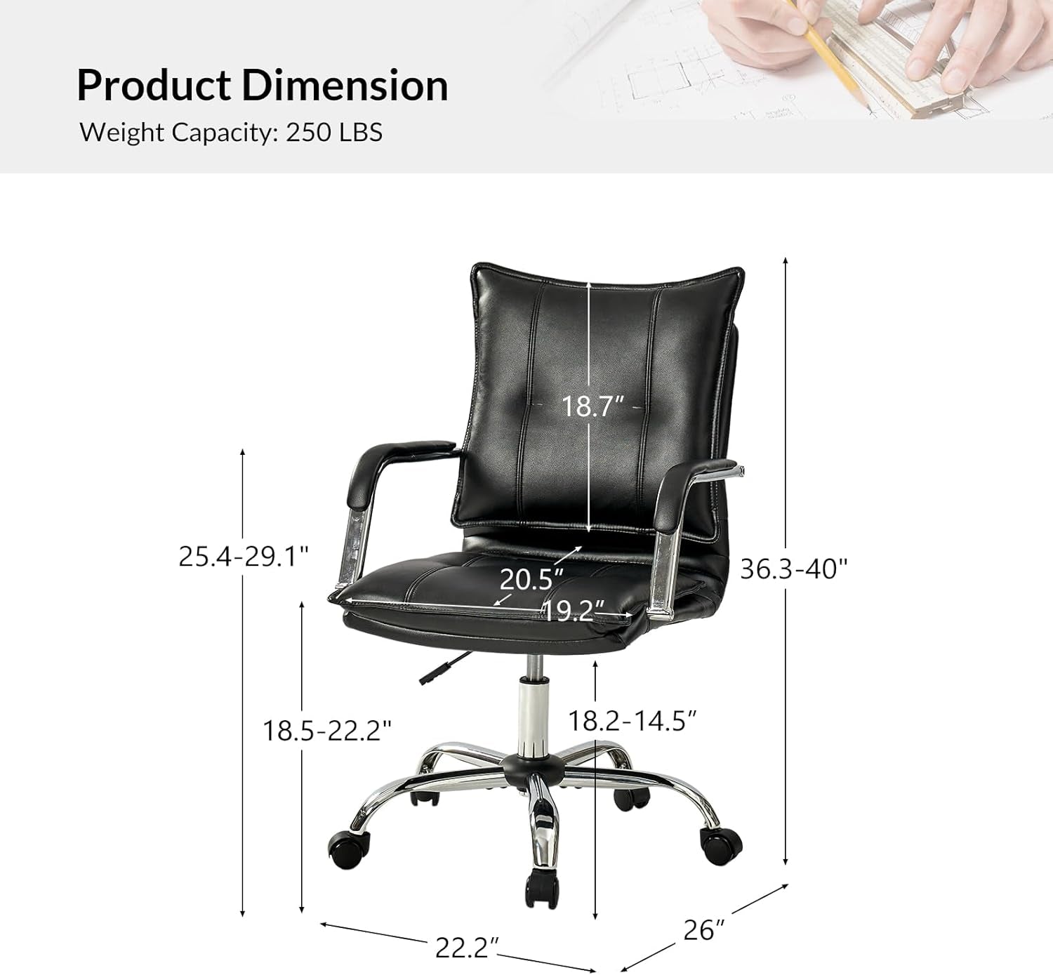 Faux Leather Home Office Desk Chair Adjustable Swivel Black
