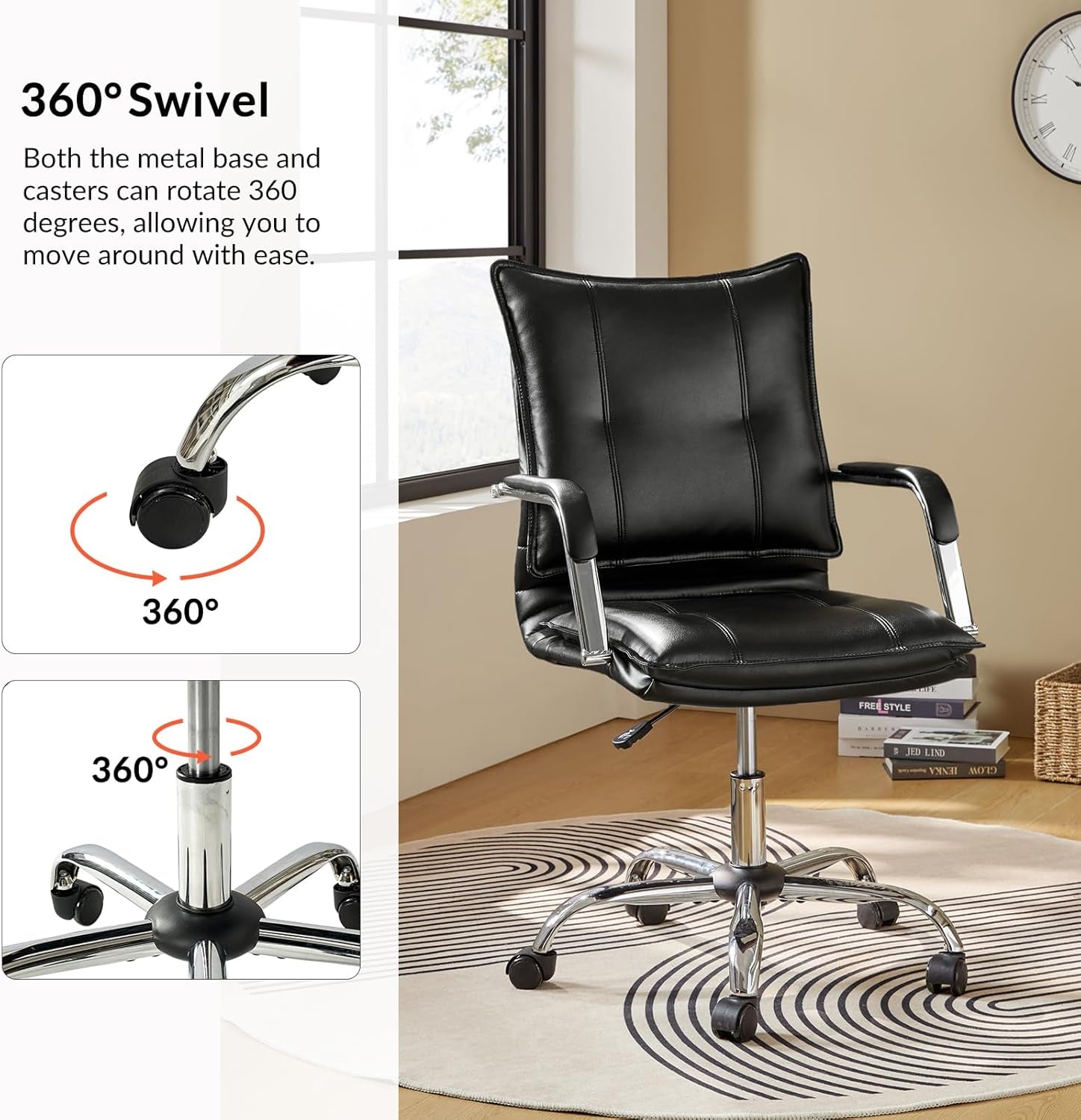 Faux Leather Home Office Desk Chair Adjustable Swivel Black
