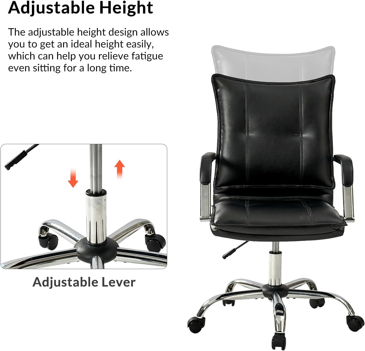 Faux Leather Home Office Desk Chair Adjustable Swivel Black