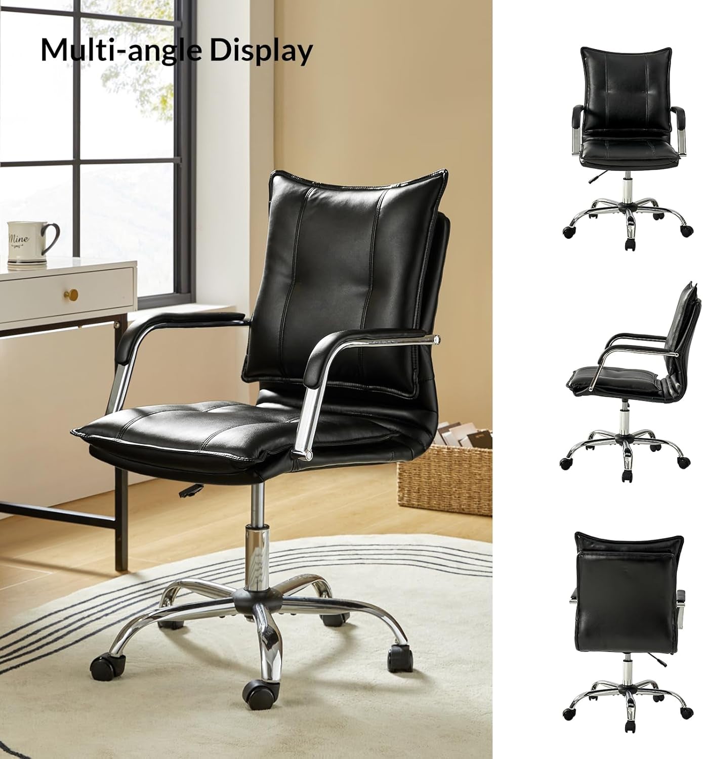 Faux Leather Home Office Desk Chair Adjustable Swivel Black