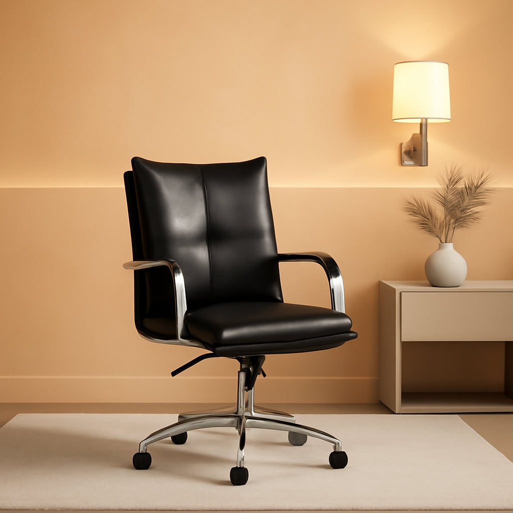 Faux Leather Home Office Desk Chair Adjustable Swivel Black