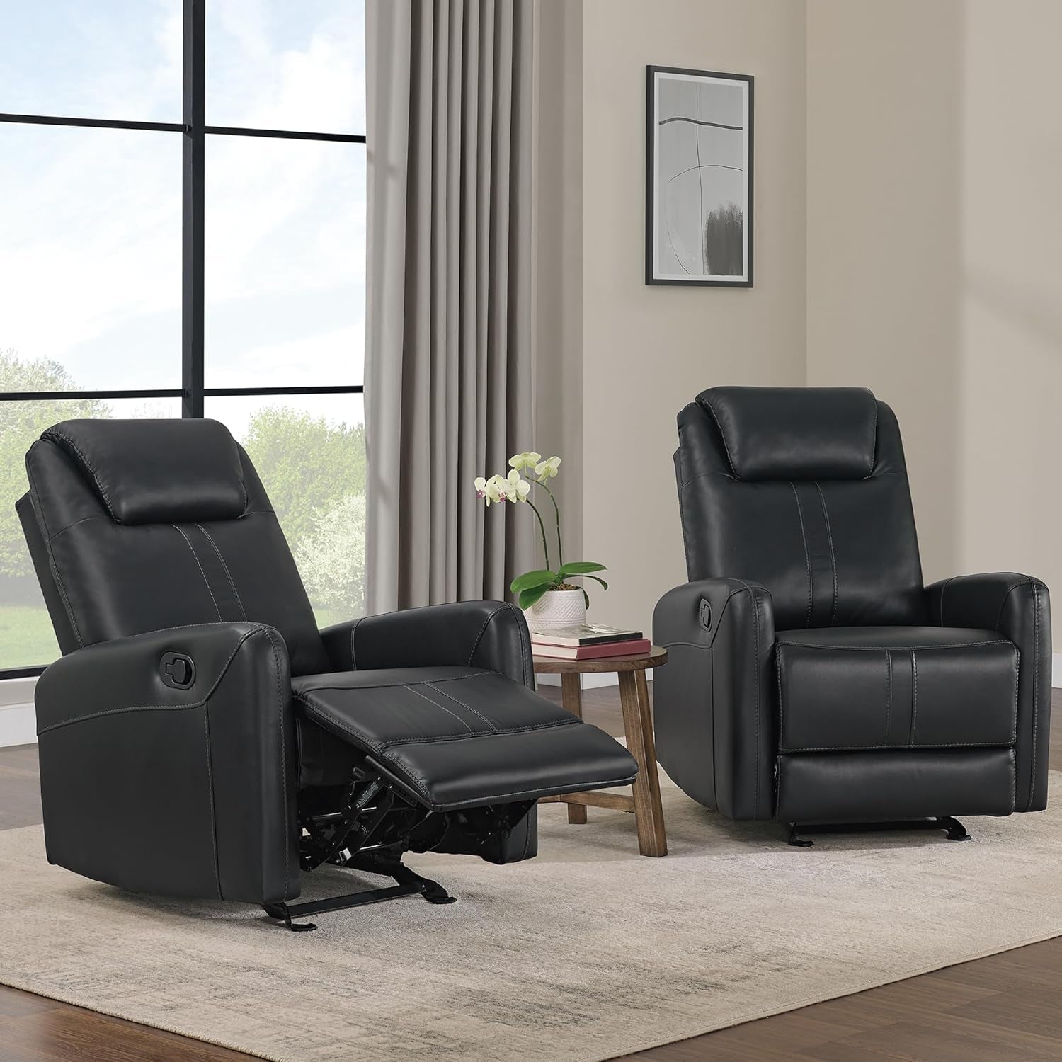 Faux Leather Recliner Chair With Manual Recline And Rocking