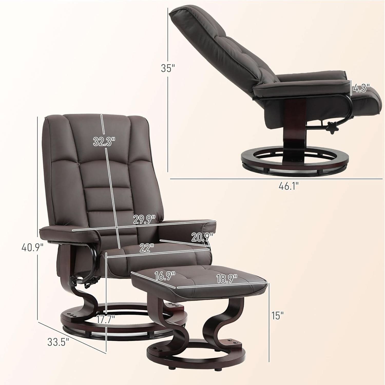 Faux Leather Reclining Chair With Ottoman Brown High Back
