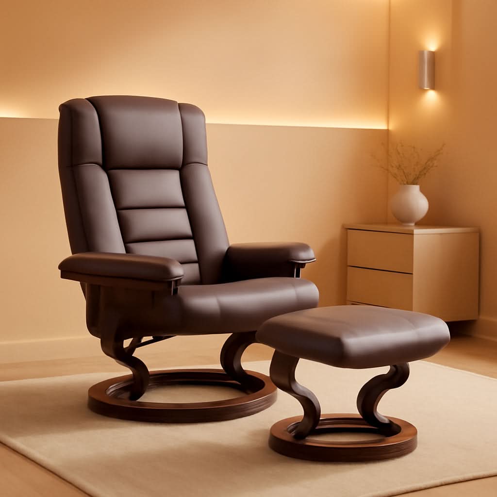 Faux Leather Reclining Chair With Ottoman Brown High Back