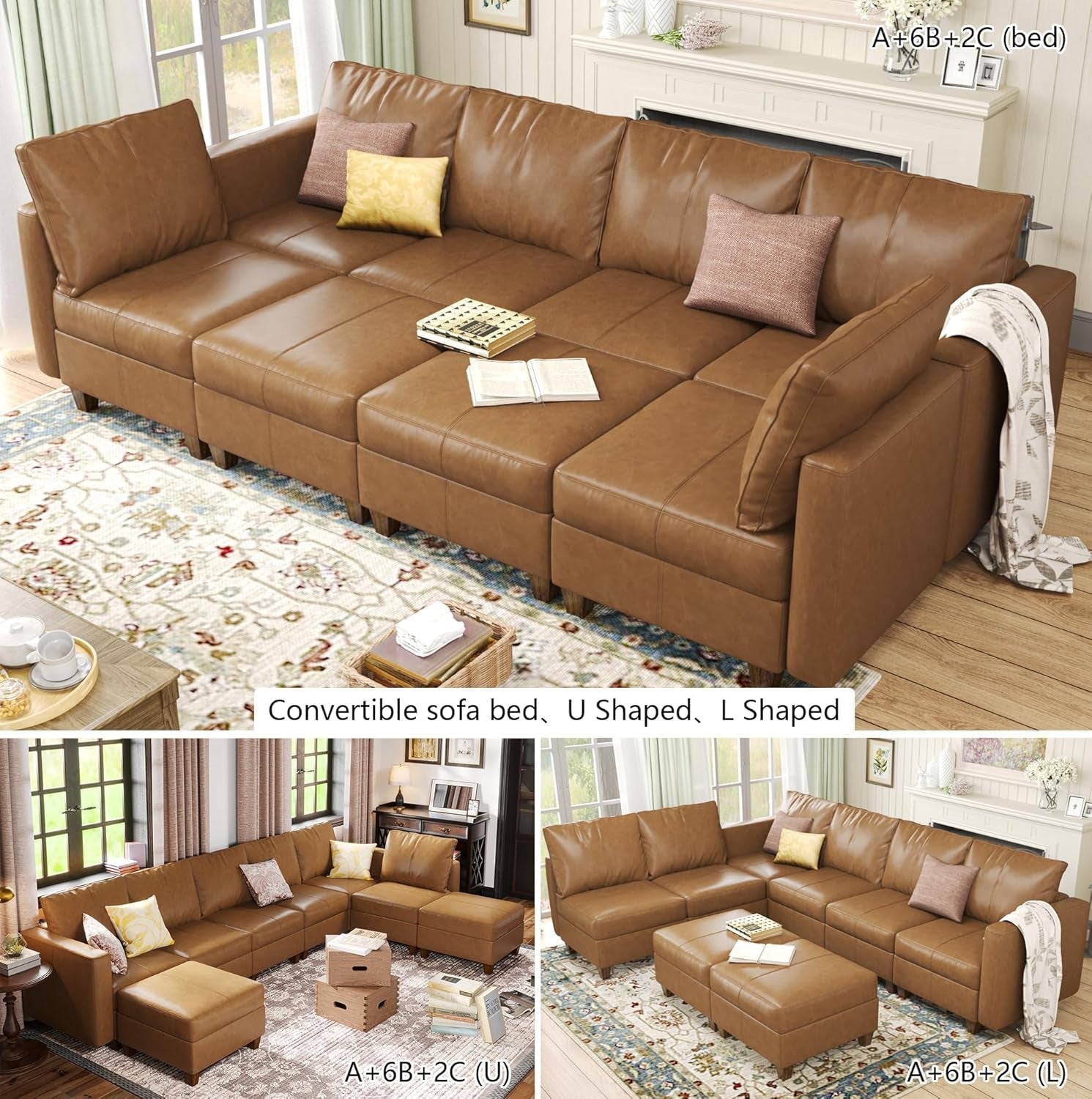 Faux Leather Sectional Sofa Bed With Storage Convenience