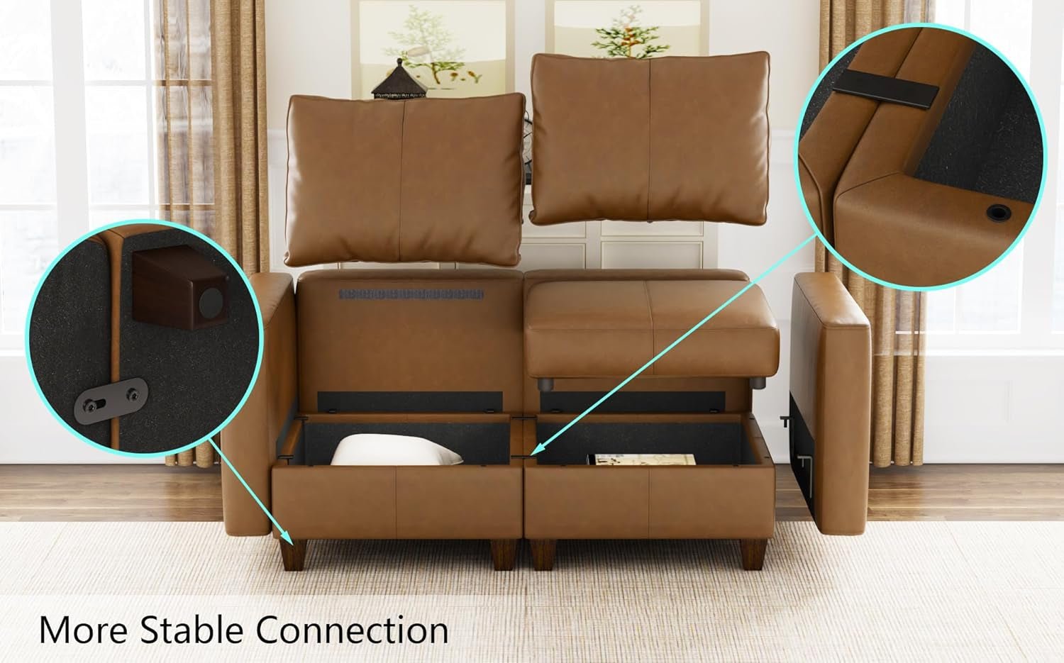 Faux Leather Sectional Sofa Bed With Storage Convenience