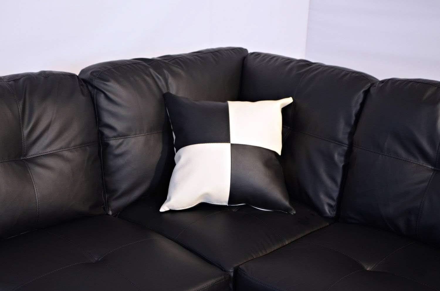 Faux Leather Sectional Sofa With Chaise Black For Living
