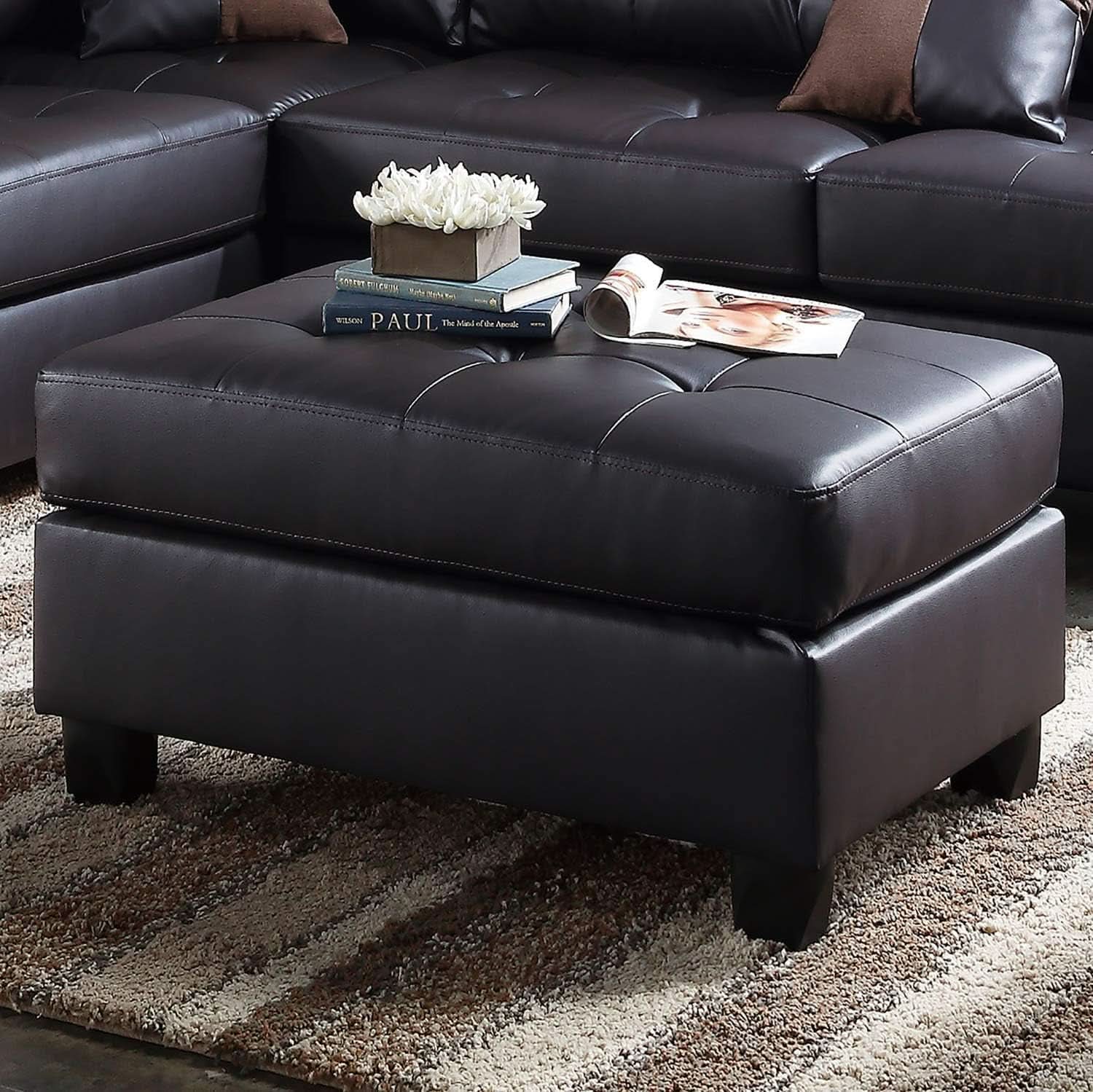 Faux Leather Sectional Sofa With Chaise Black For Living
