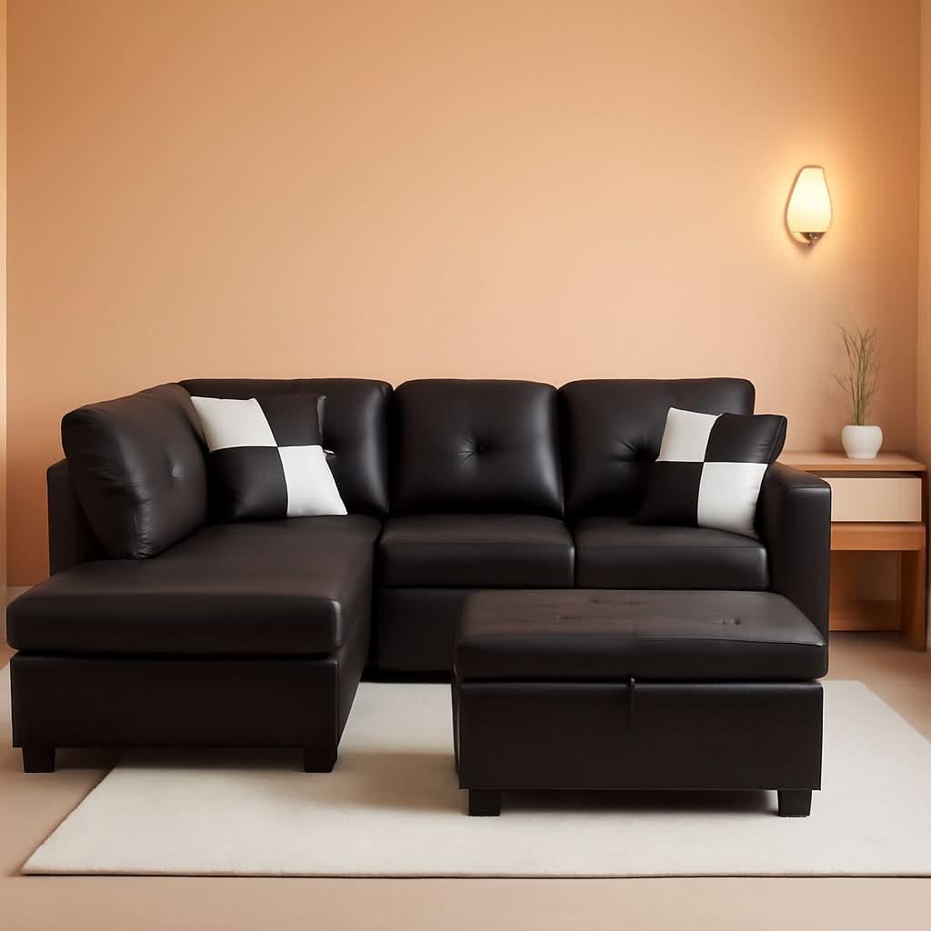 Faux Leather Sectional Sofa With Chaise Black For Living