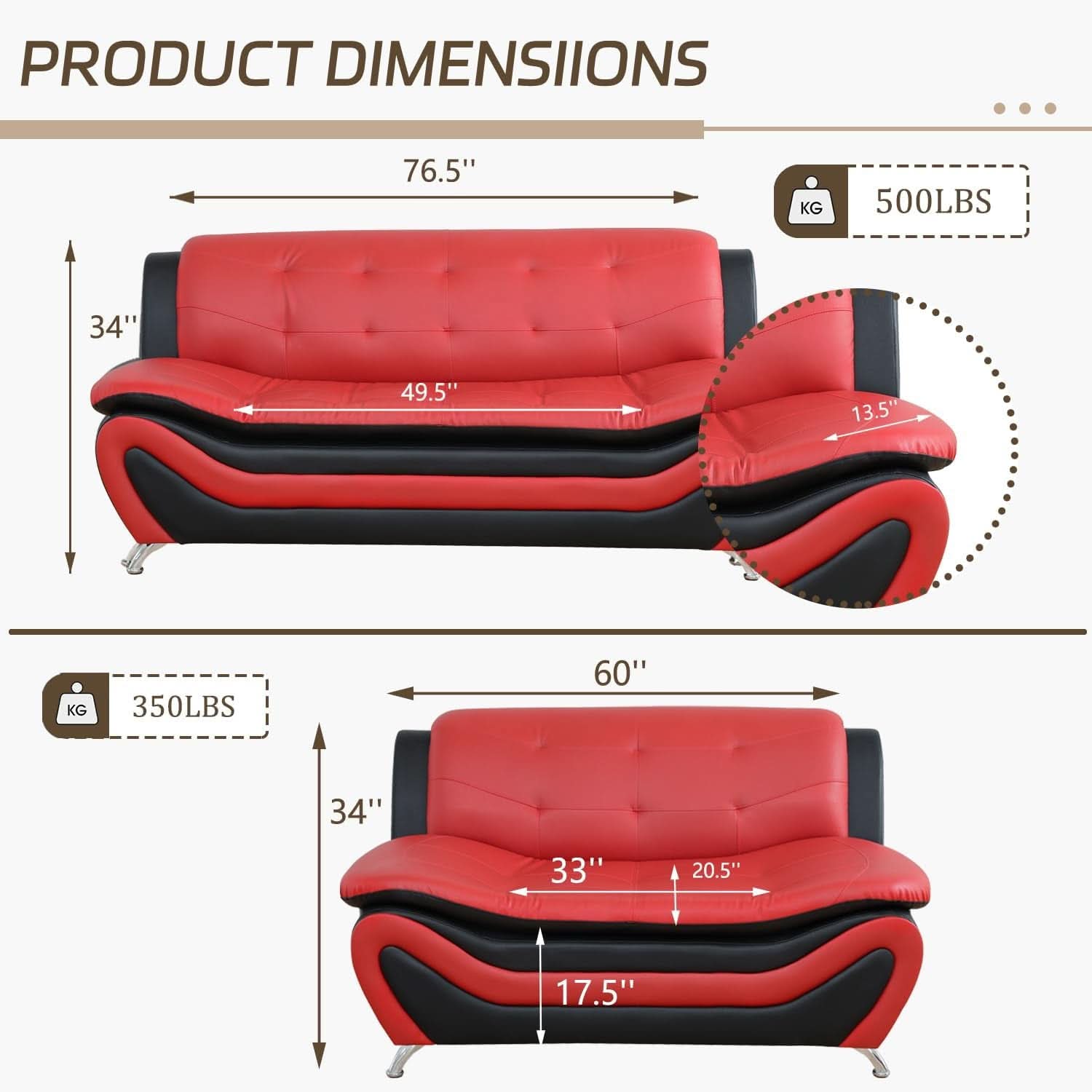 Faux Leather Sofa And Loveseat Set Red 2 Piece