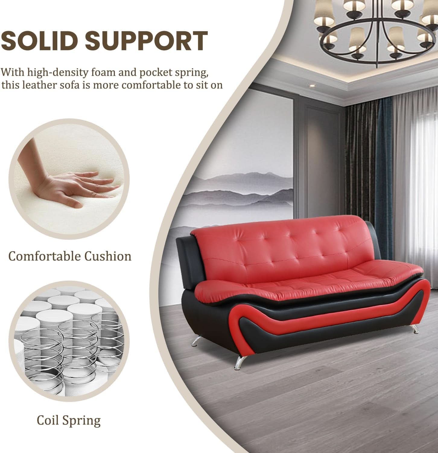 Faux Leather Sofa And Loveseat Set Red 2 Piece