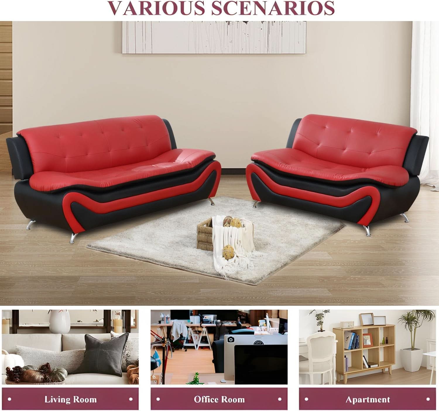 Faux Leather Sofa And Loveseat Set Red 2 Piece