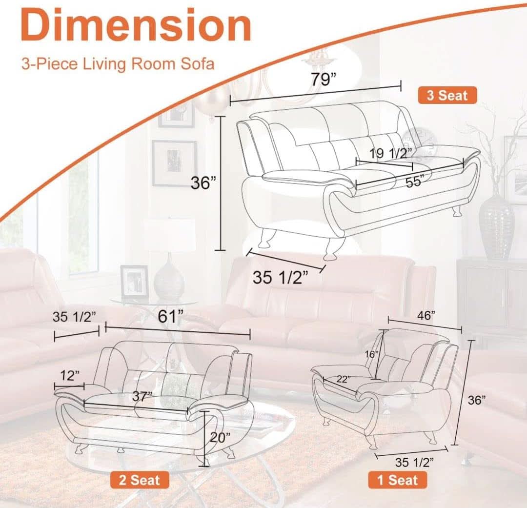 Faux Leather Sofa Set 3 Piece Living Room Furniture