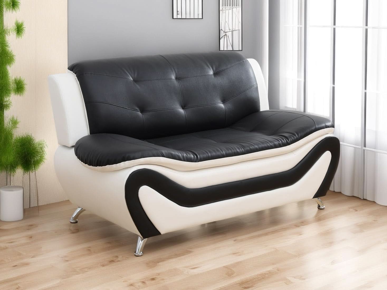 Faux Leather Sofa Set White And Black Loveseat Living Room