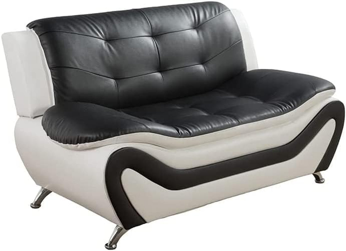 Faux Leather Sofa Set White And Black Loveseat Living Room