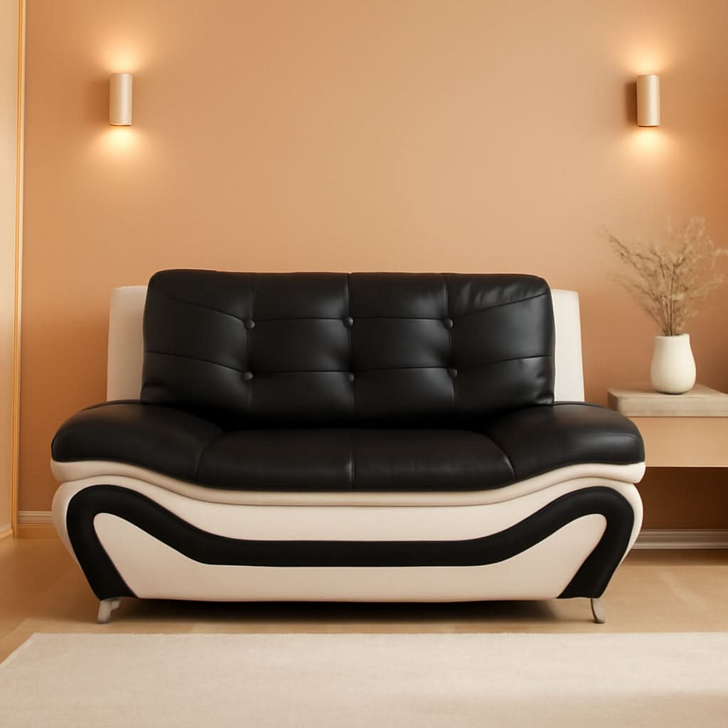 Faux Leather Sofa Set White And Black Loveseat Living Room