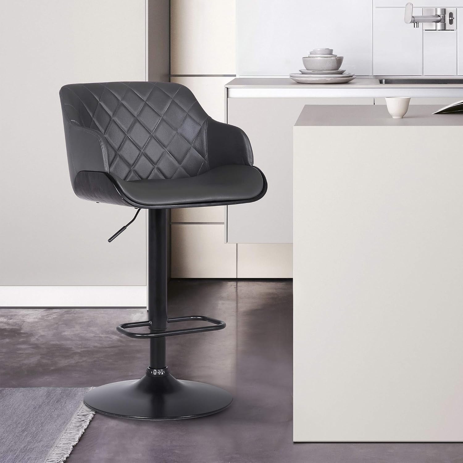 Faux Leather Swivel Bar Stool Adjustable Gray Black